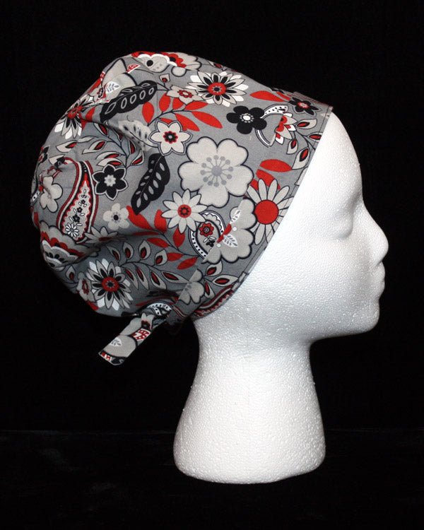 Grey and Red Paisley and Floral Design