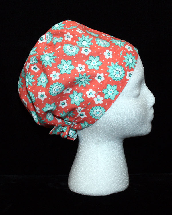Teal Floral Shapes on Coral